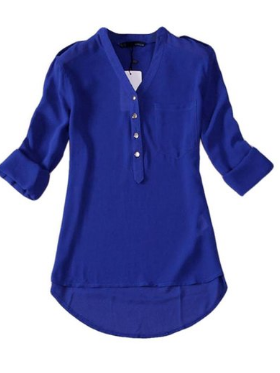 Chiffon V-neck Long Sleeve Pocket Blouse