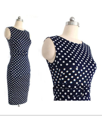 Polka Dot Bodycon Pencil  Work Belted Dress