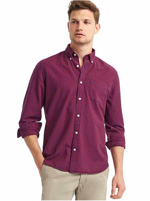 Gap Oxford gingham long sleeve tailored shirt