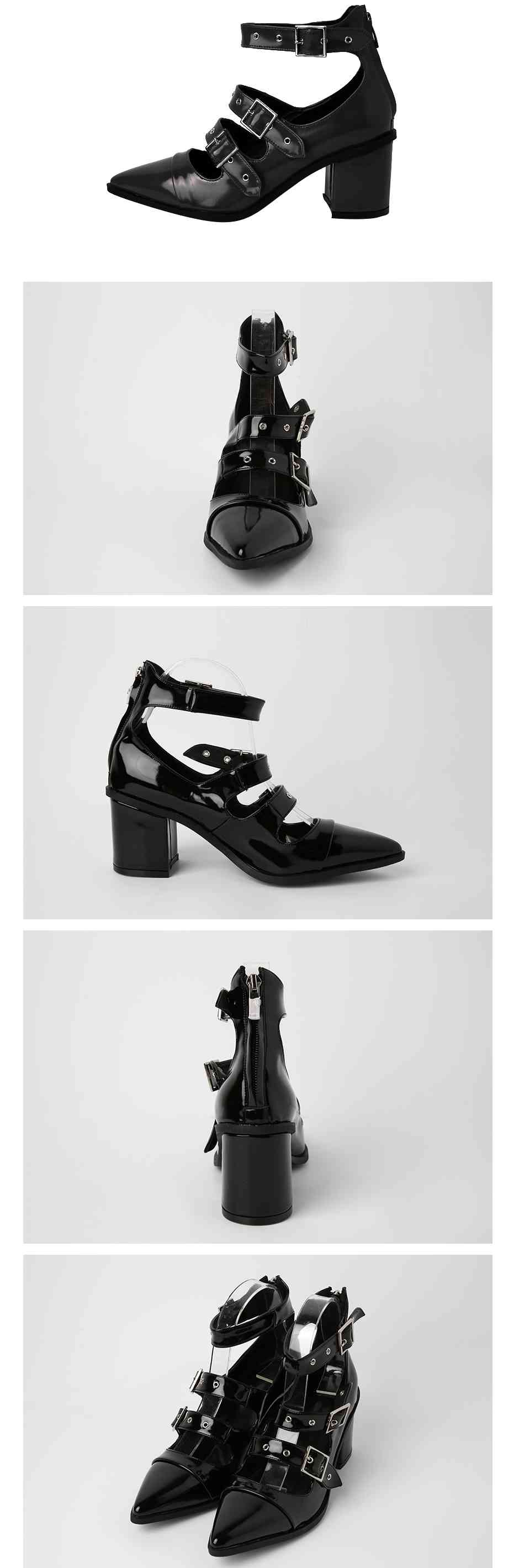 Triple-Strapped Pointed Toe Heels