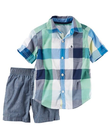 Carter's 2-Piece Checkered Button-Front & Chambray Short Set