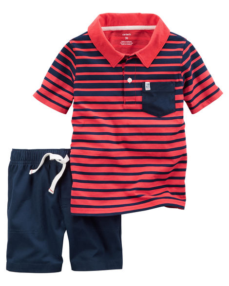 Carter's 2-Piece Striped Polo & Canvas Short Set