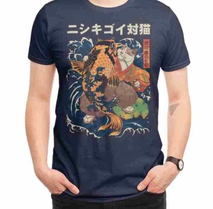The Cat And The Koi Navy Regular Fit
