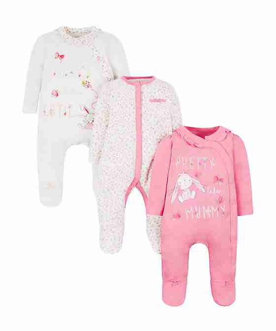 Pink Mummy and Daddy Sleepsuits - 3 pack