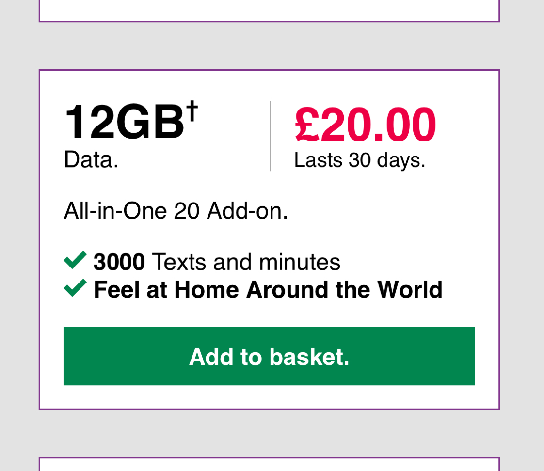 Pay as you go SIM card